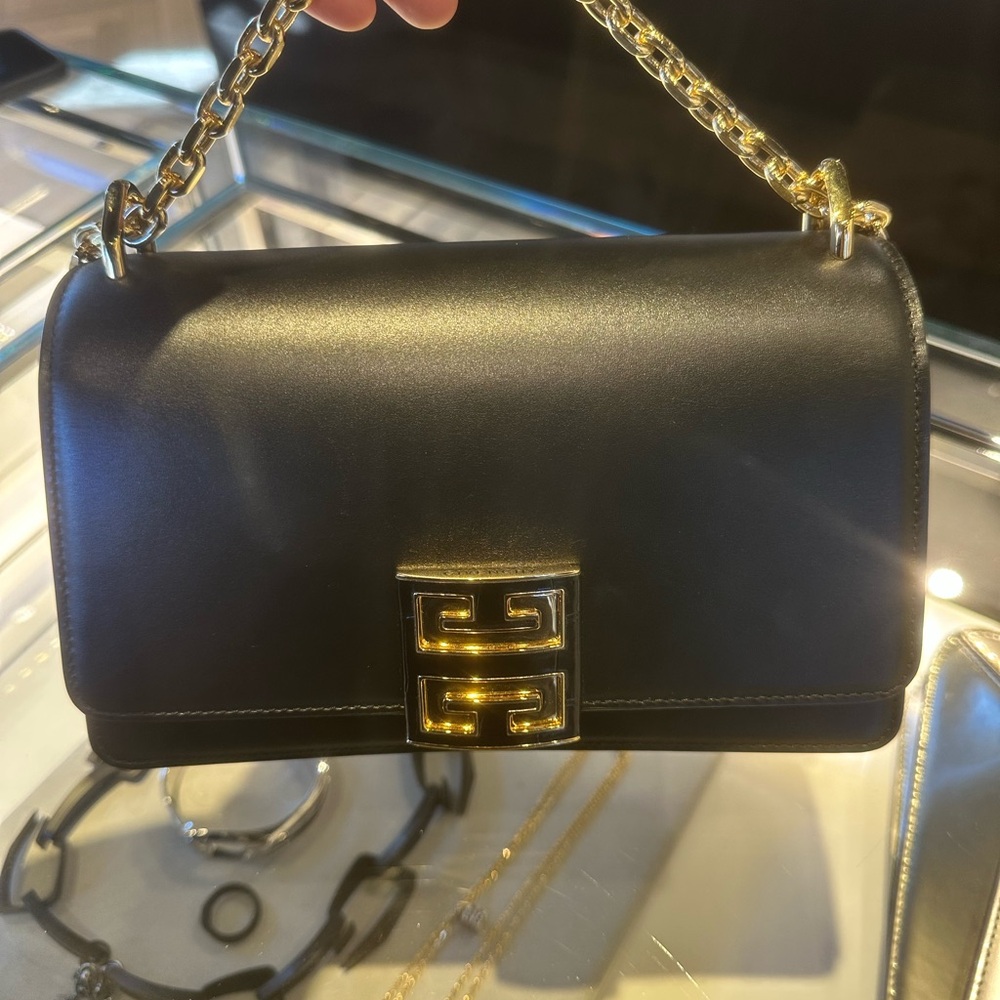 Givenchy Black Leather Shoulder Bag with Gold Accents